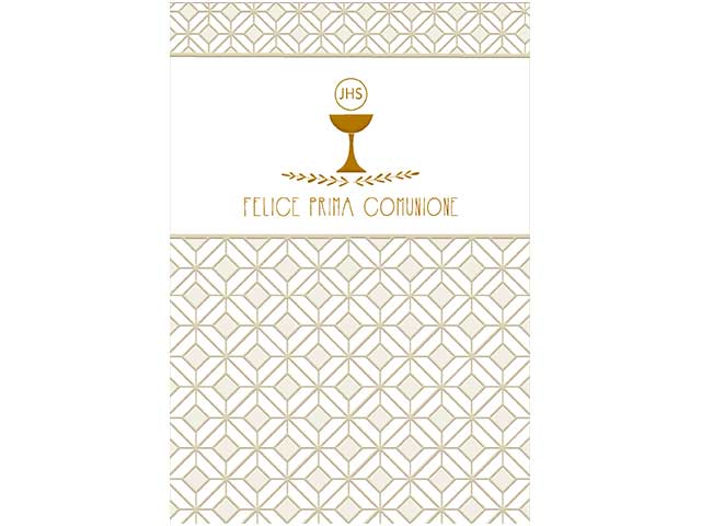 Biglietto auguri prima comunione colore bianco con scritta dorata