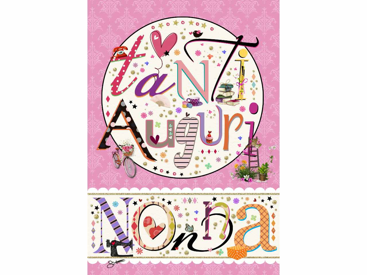 Biglietto auguri per la nonna con scritta tanti auguri nonna