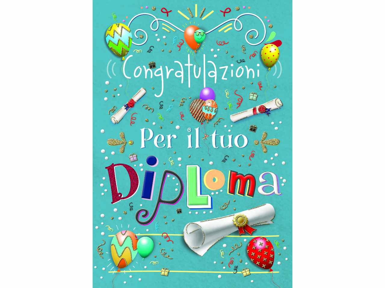 Biglietto auguri diploma con scritta congratulazioni per il tuo diploma