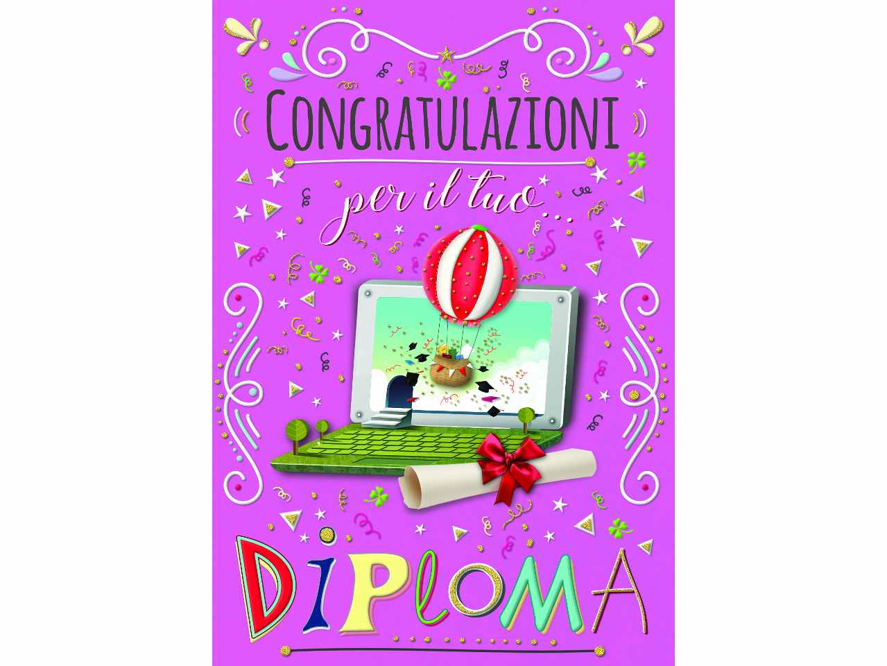 Biglietto auguri diploma con scritta congratulazioni per il tuo diploma
