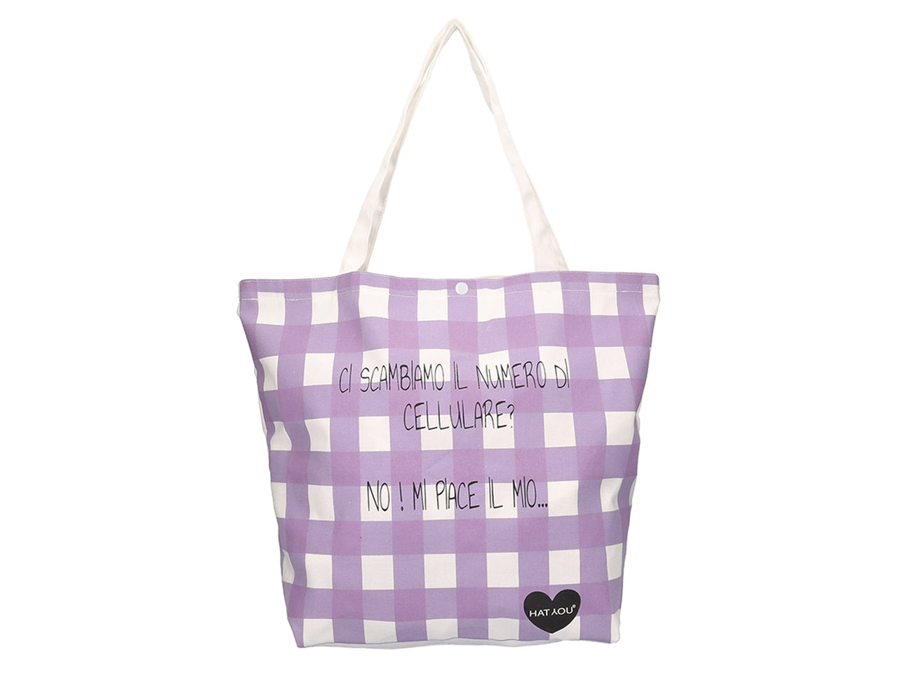 Shopper in tessuto sintetico con frasi divertenti 38x32x15cm lilla