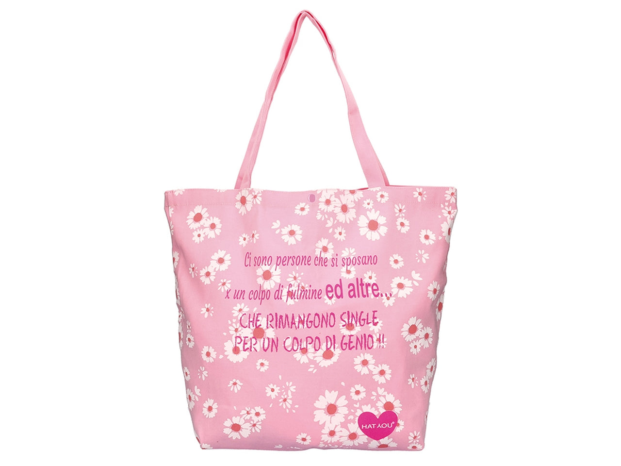 Shopper in tessuto sintetico con frasi divertenti 38x32x15cm rosa