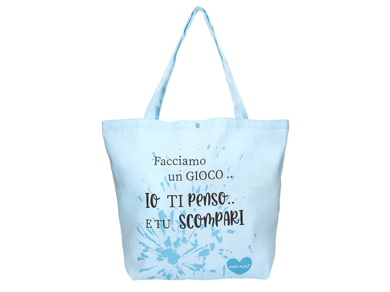 Shopper in tessuto sintetico azzurro con frasi divertenti 38x32x15 cm - Hat You $