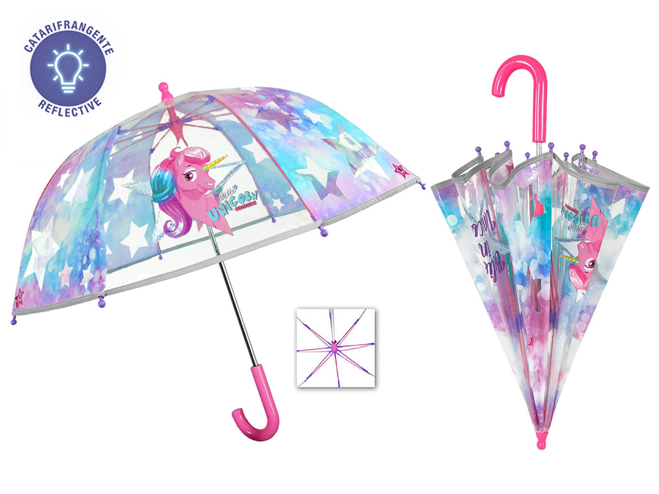 Ombrello con apertura manuale 42cm e cupola poe fantasia unicorno coolkids perletti