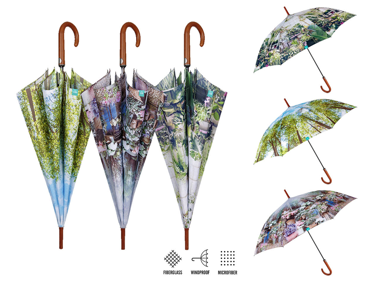 Ombrello da donna con apertura automatica 61/8 fantasia paesaggio perletti