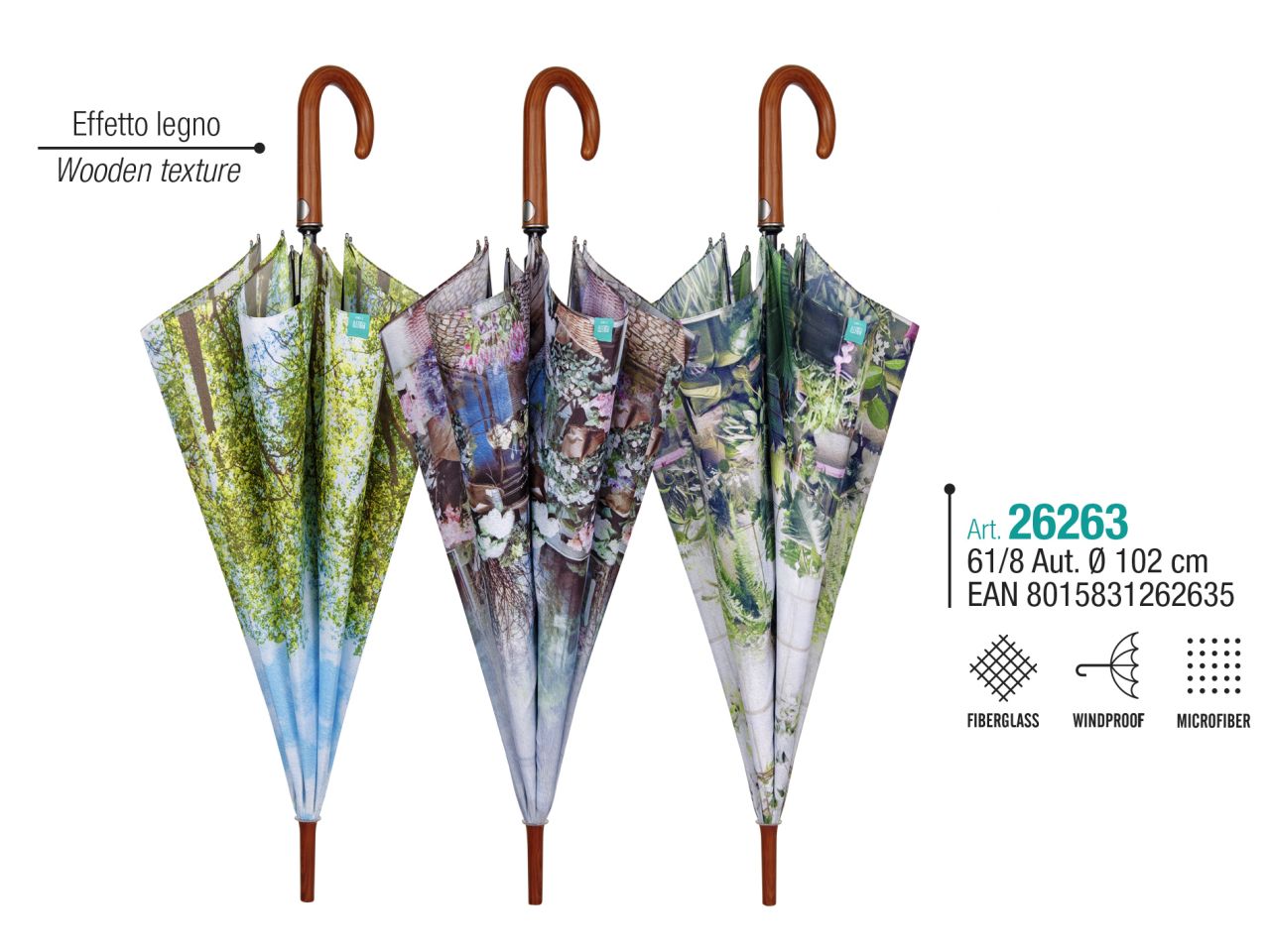 Ombrello da donna con apertura automatica 61/8 fantasia paesaggio perletti