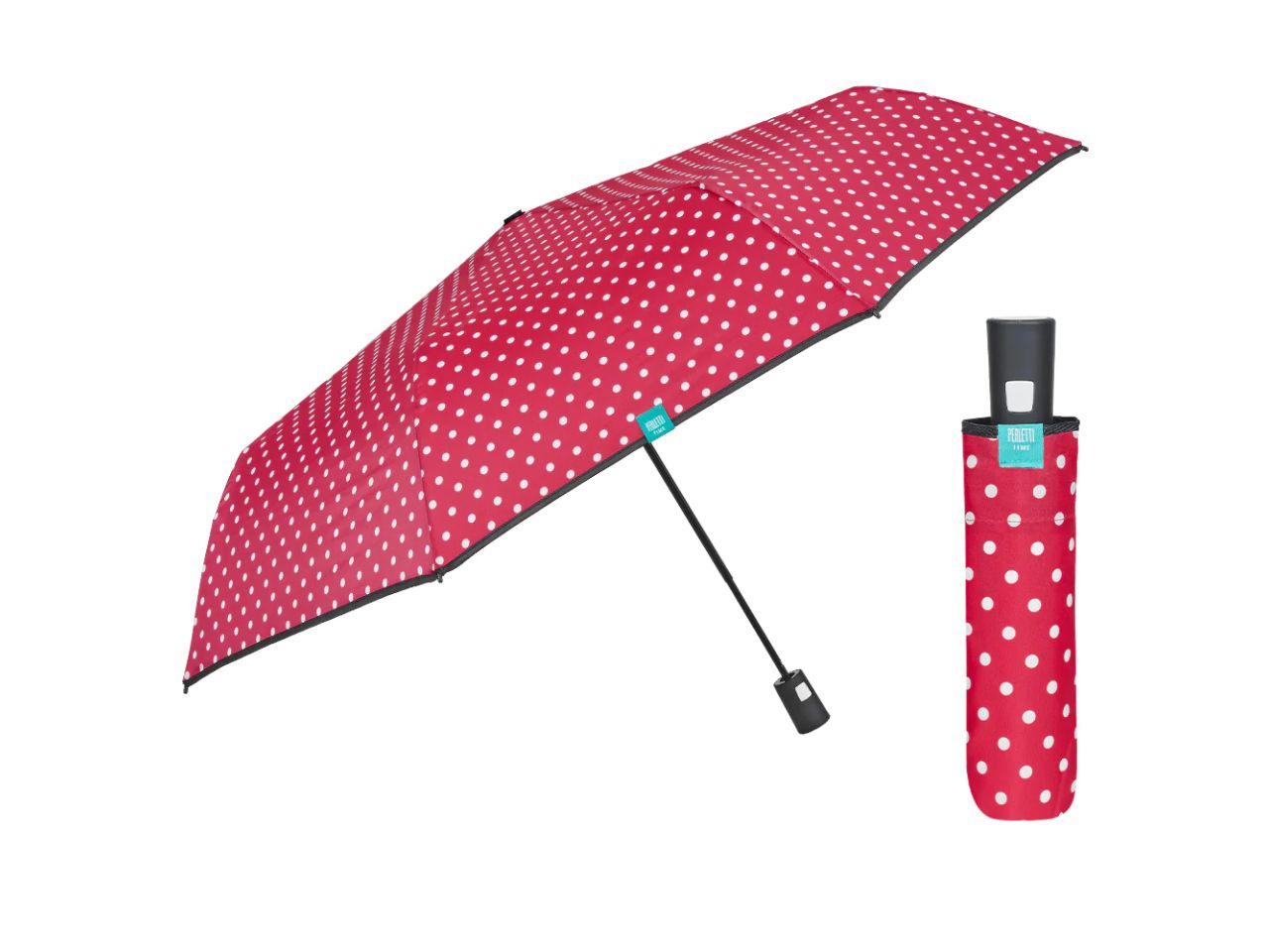 Ombrello da donna mini con apertura automatica tinta unita con pois perletti