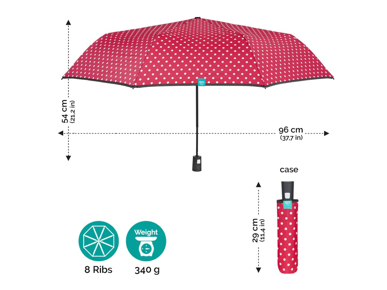 Ombrello da donna mini con apertura automatica tinta unita con pois perletti