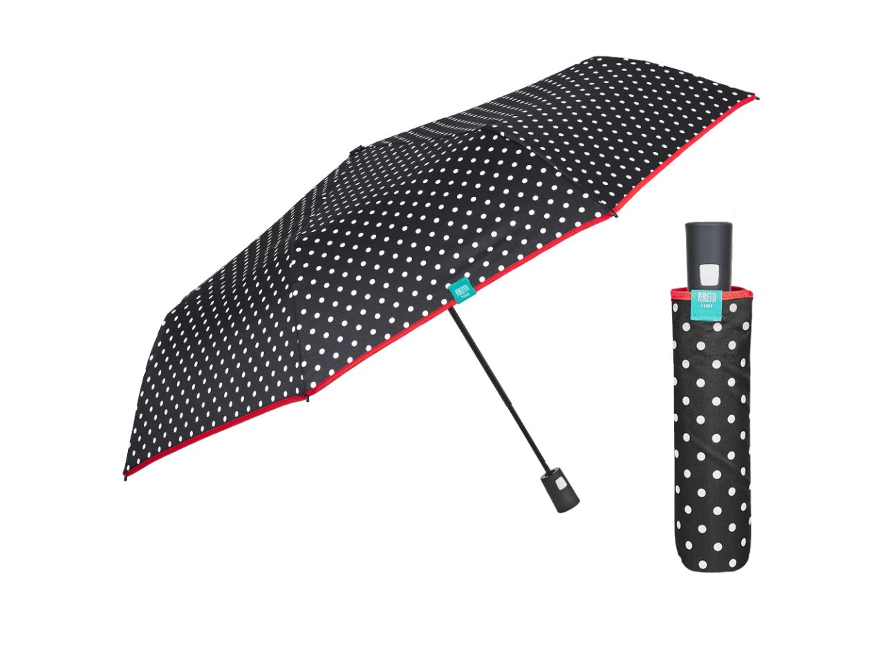 Ombrello da donna mini con apertura automatica tinta unita con pois perletti