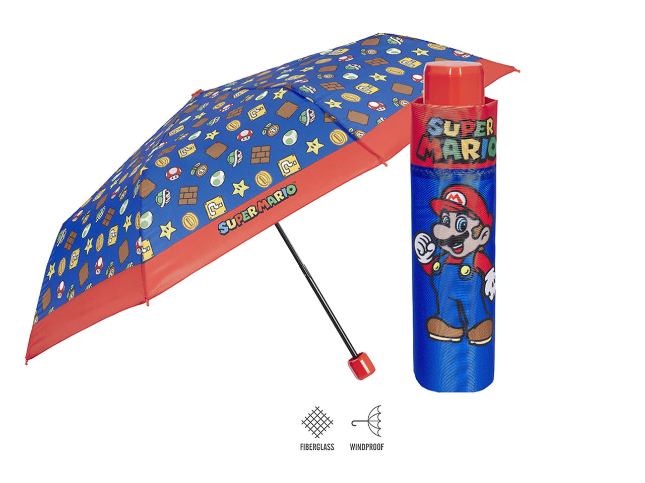 Ombrello mini con apertura manuale 50cm antivento fantasia supermario