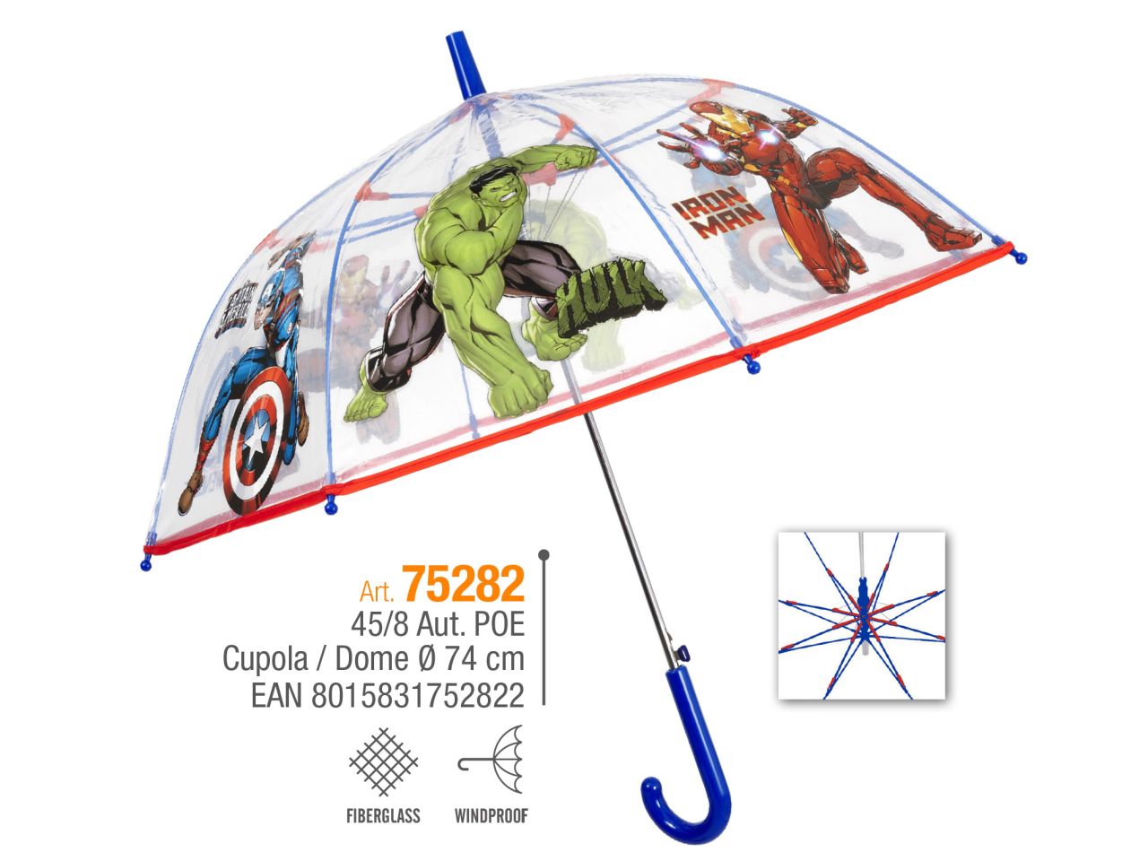 Ombrello con apertura automatica 45cm e cupola poe fantasia avengers