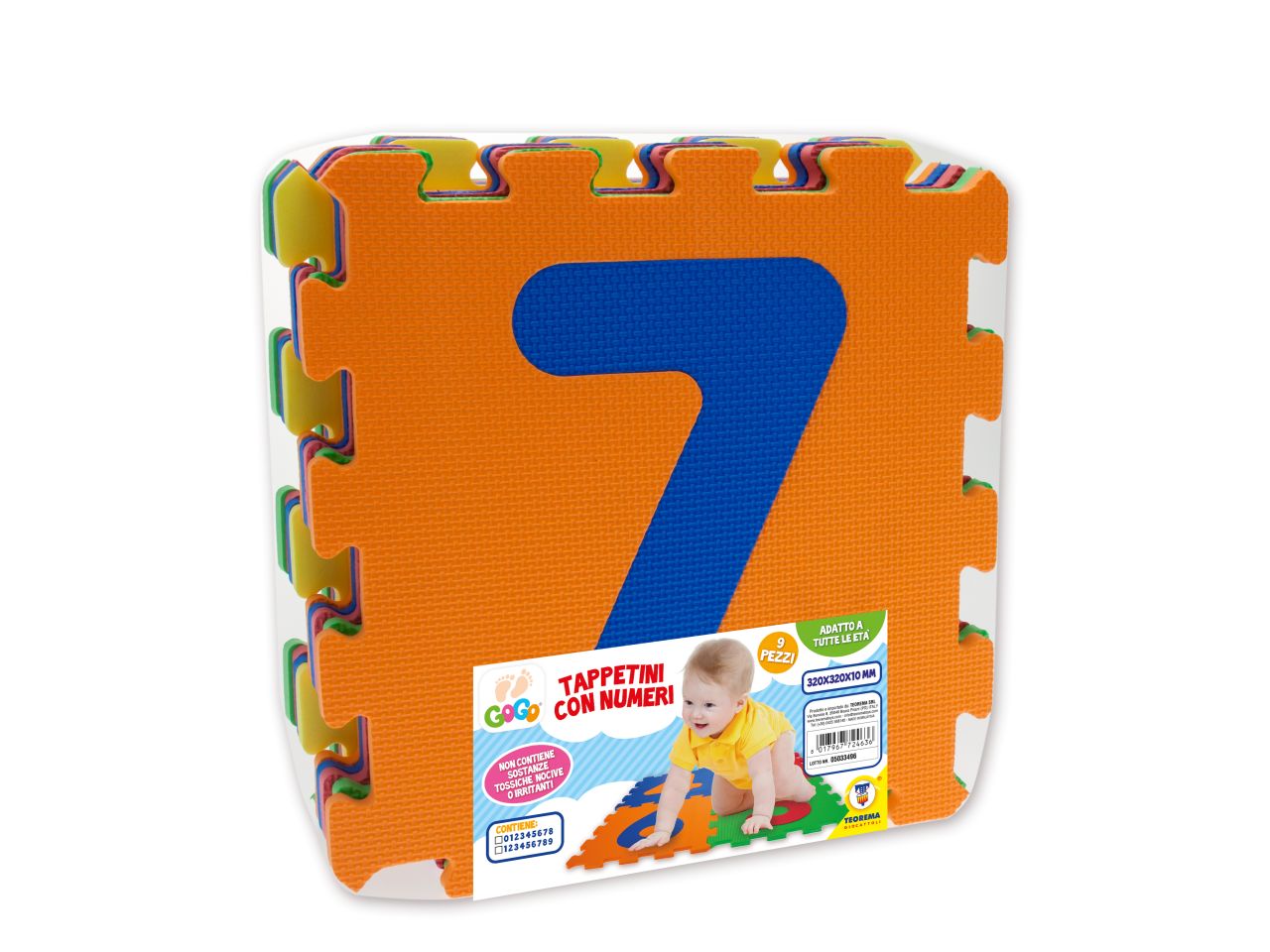 Gogo - tappetini puzzle numeri 32x32x10cm - confezione da 9 pezzi per comporre il tappetino