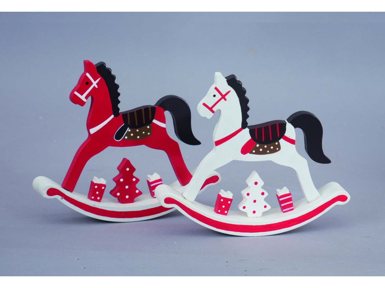 Cavallo a dondolo 17,5xh.15cm in legno rosso/bianco in 2 modelli assortiti