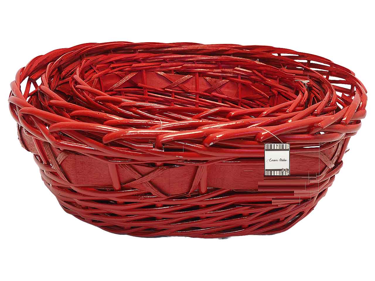 Set cesti ovali in rattan 3 pezzi rosso