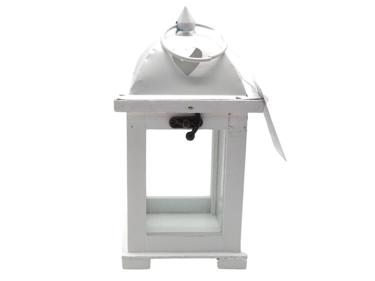 Lanterna arredo da tavolo in legno e metallo, shabby chic, bianca rettangolare per candela - 22x12x12cm - Creare