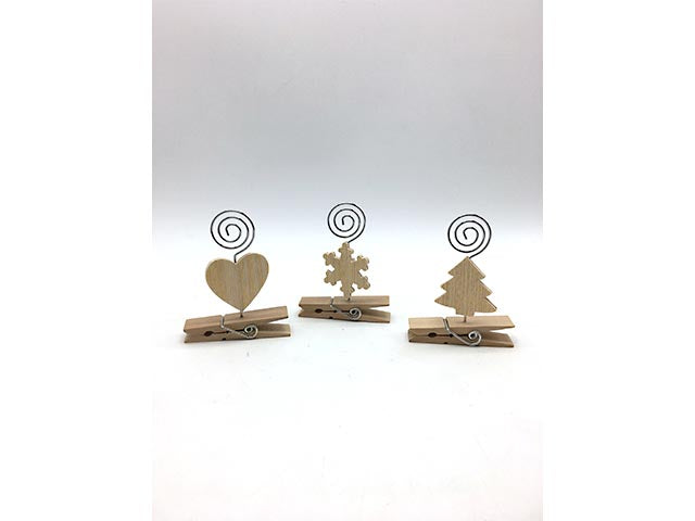 Segnaposto natalizio molletta legno decoupage 7x2x1,5cm-disponibile in 3 assortimenti
