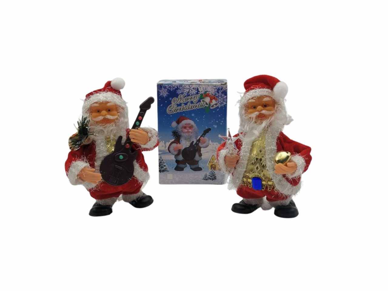 Babbo natale con chitarra+bell 17cm musiche/movimenti/luci 2ass.