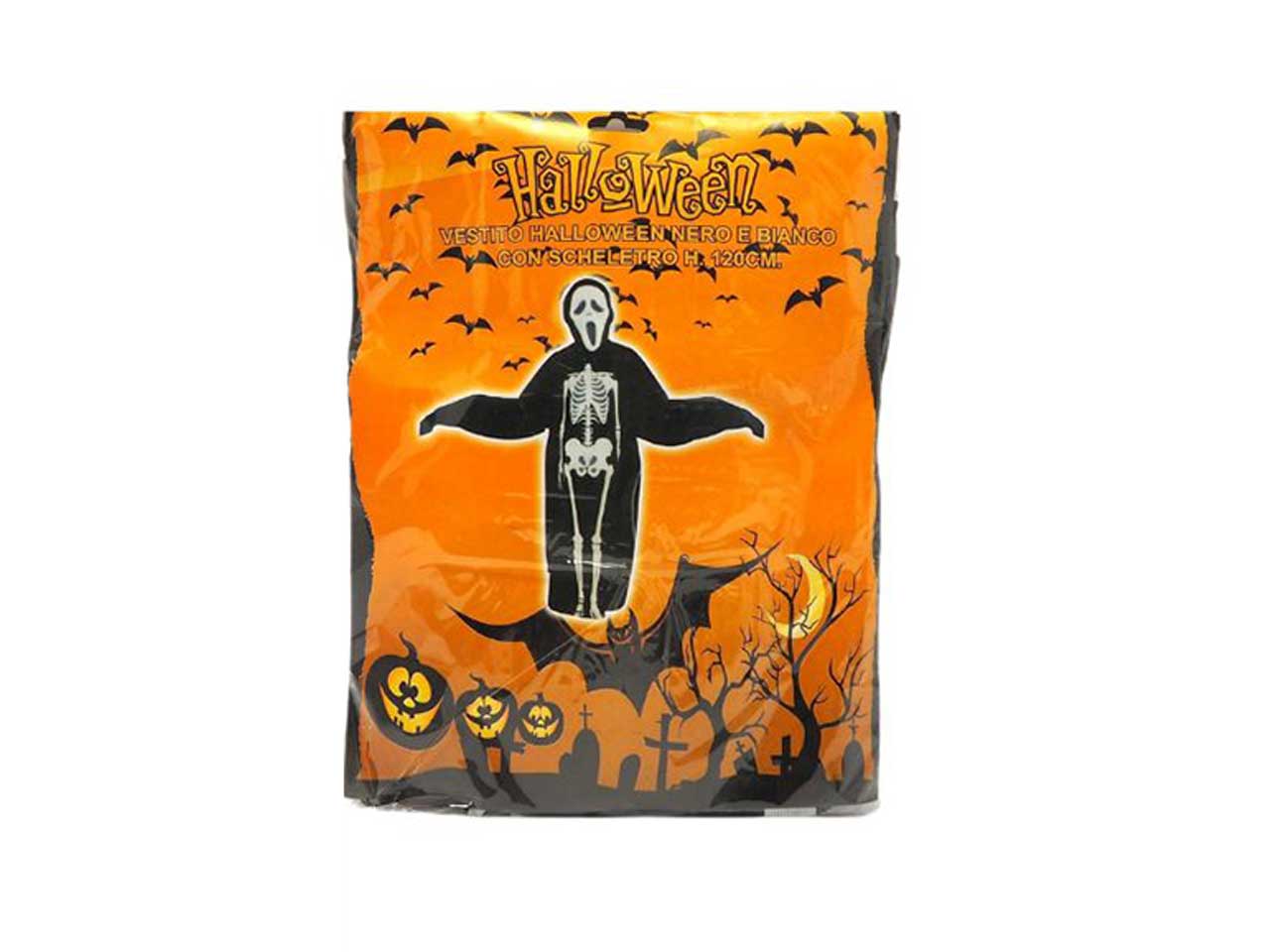 Vestito halloween con scheletro nero e bianco misura bambino h.80cm