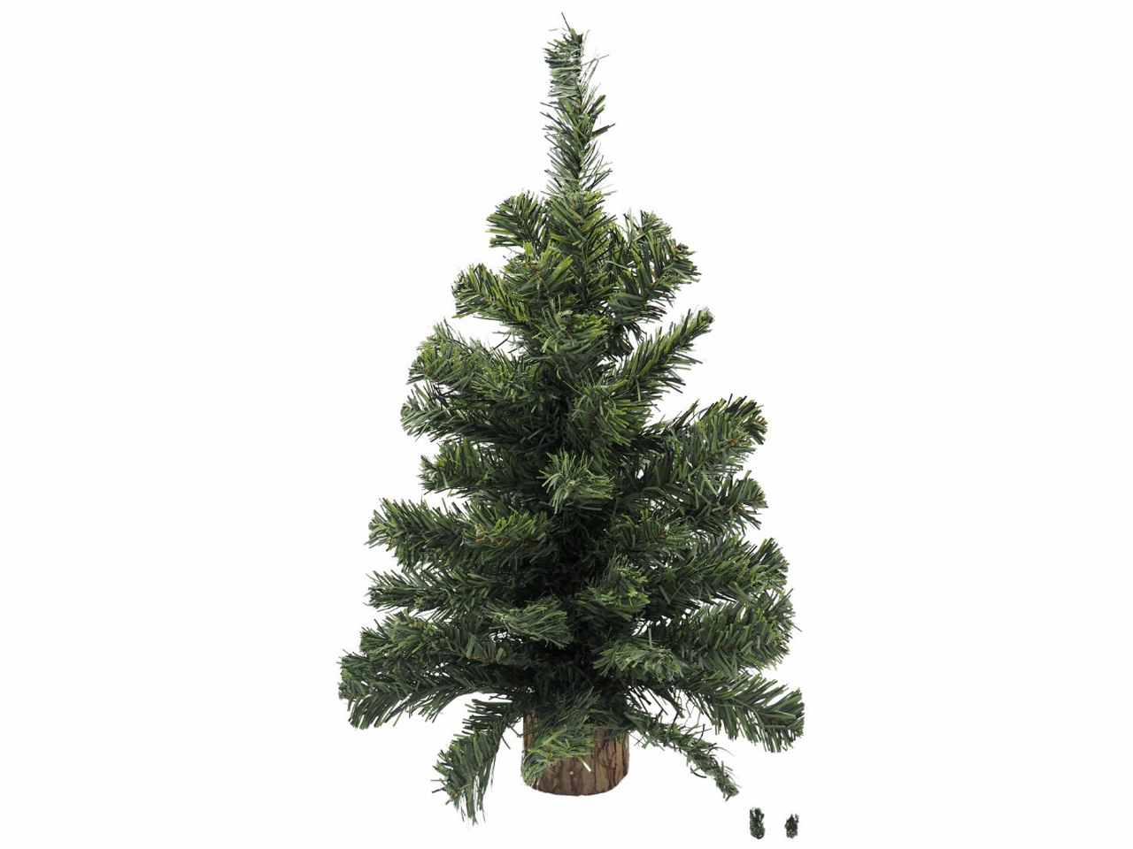 Albero di natale pino misura h.54cm con base misura d.7,5x5cm in legno con 64 tipsx5cm