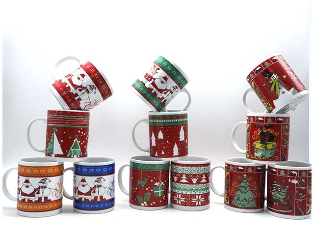 Tazza mug misura h.9,5 d.8x12cm disegni natalizi in 12 assortimenti