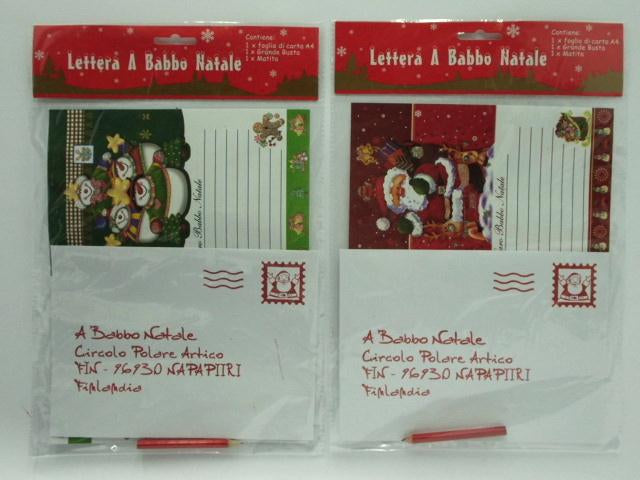 Lettera babbo natale con busta e matita misura h.21x13cm in 2 assortimenti