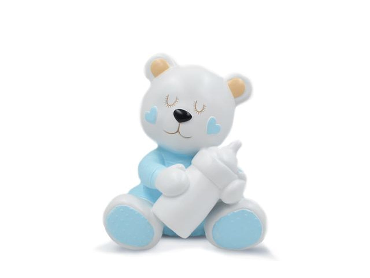 Salvadanaio bomboniera nascita bimbo a forma di orsetto celeste in resina 13x19cm - Sud Import