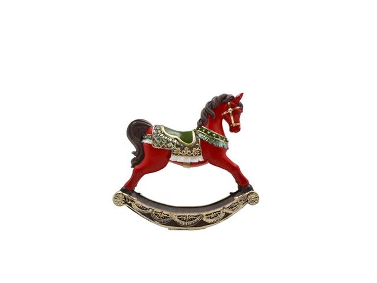 Statua cavallo a dondolo natalizio in resina vintage rosso e verde 14x14 cm - Sud Import