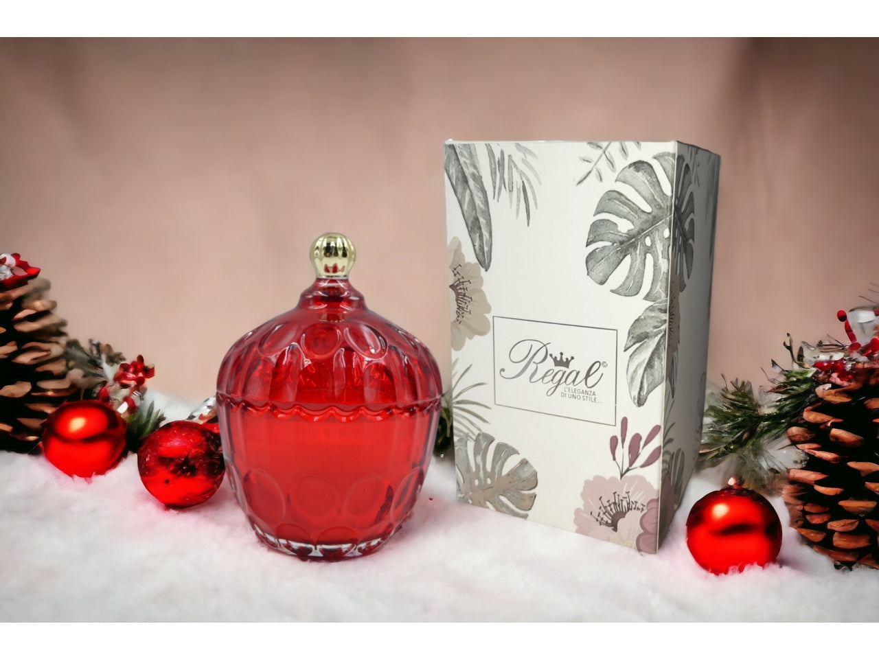 Candela vetro rosso 14cm