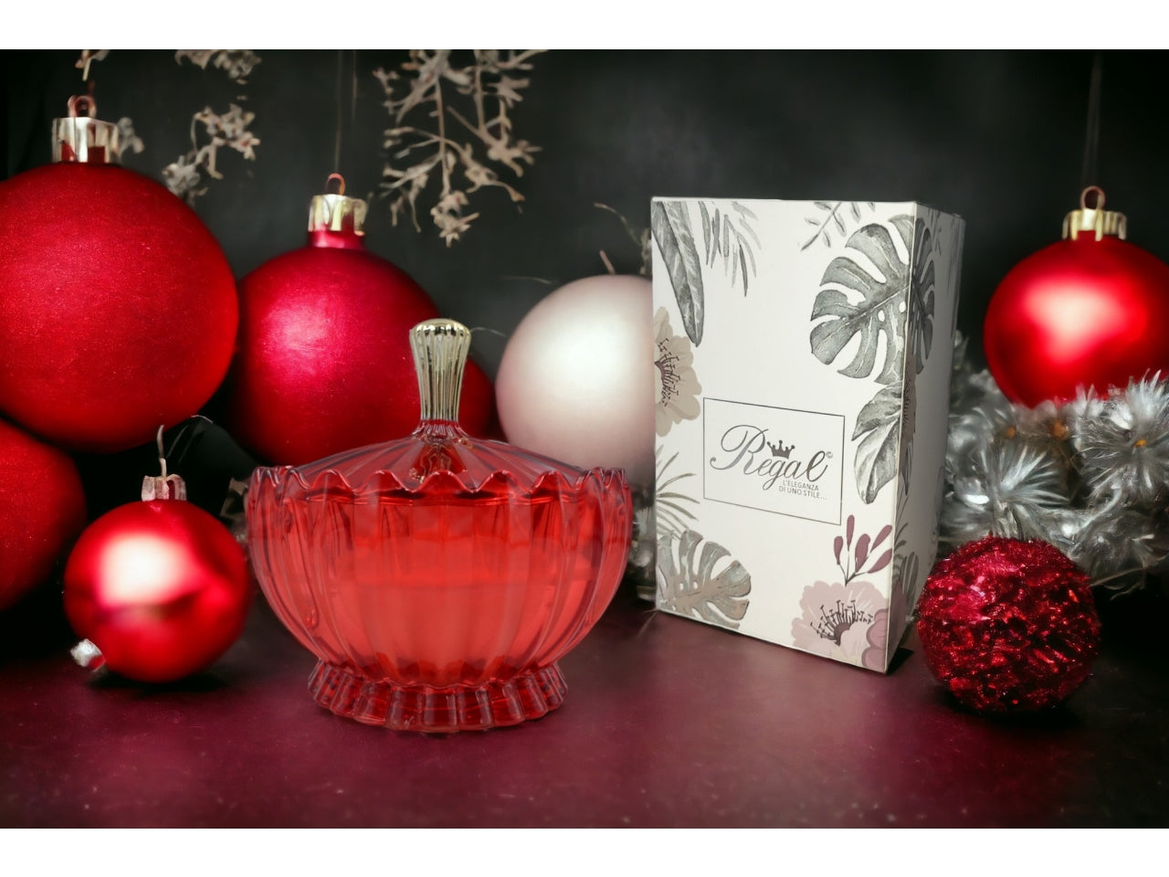 Candela vetro rossa grande 17x17cm