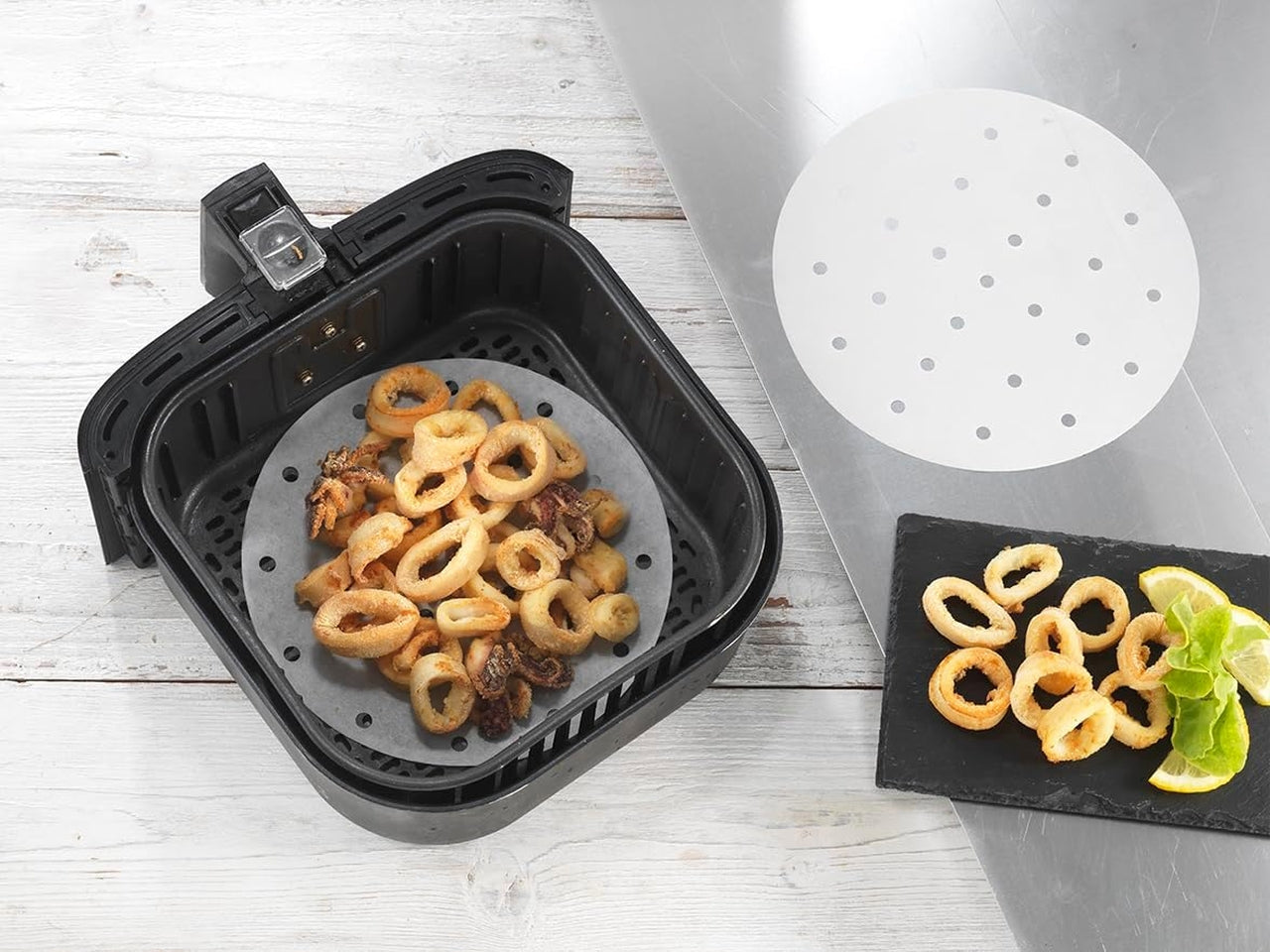 30 fogli carta forno con buchi per  friggitrice ad aria benfritto rotonda 22cm ottimo