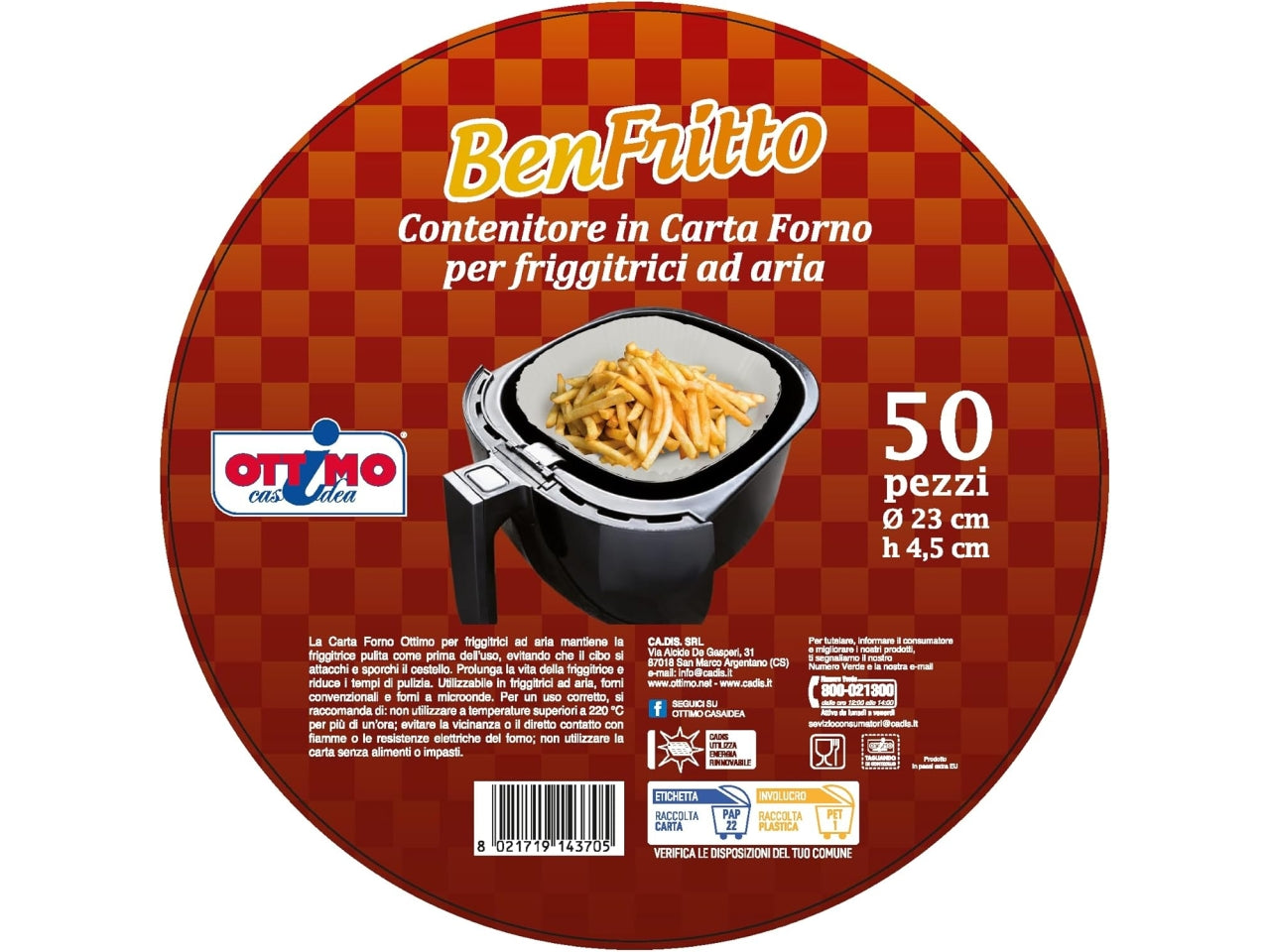 50 pirottini in carta forno per friggitrice ad aria benfritto da 23 cm x h 4,5cm ottimo