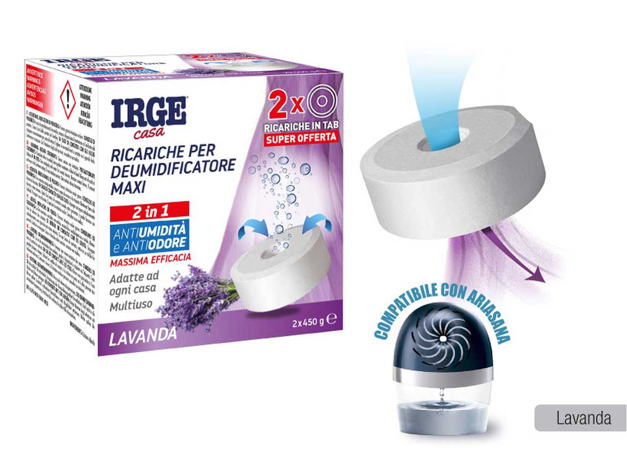 Ricarica per deumidificatore irge 450gr alla lavanda - set da 2 pezzi