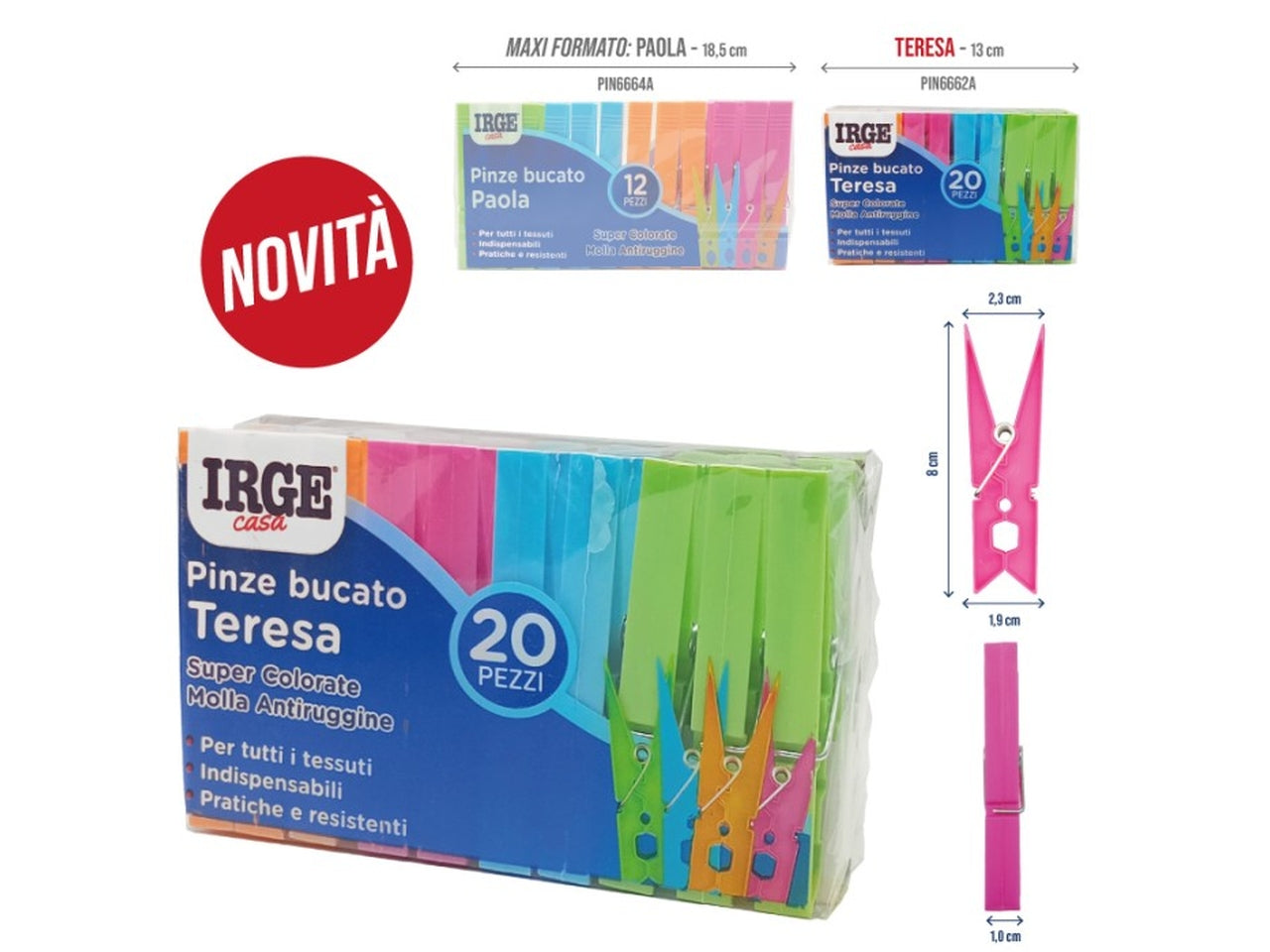 Pinze bucato irge teresa set 20 pinze multicolor