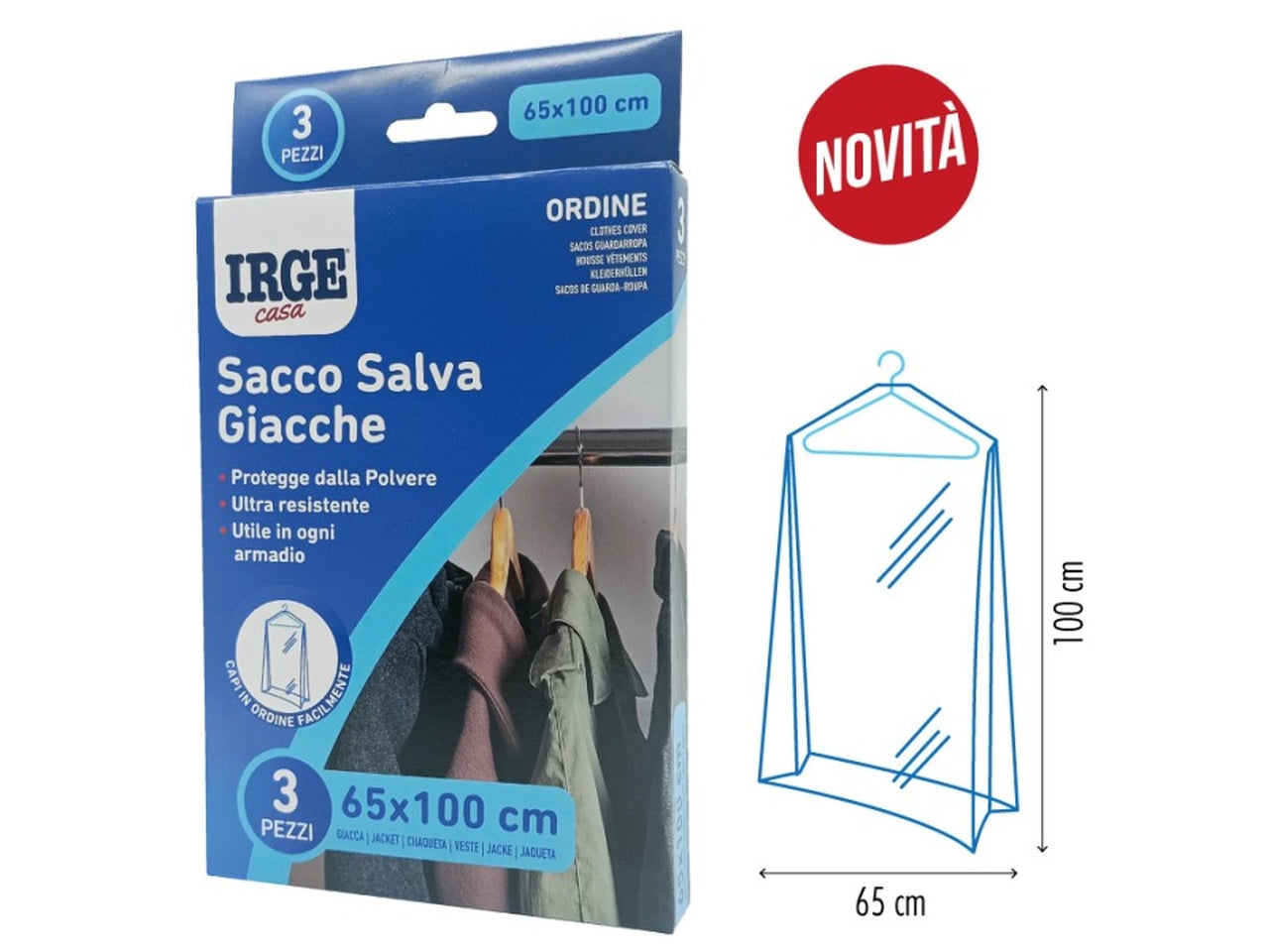 Sacco salva giacche 65x100cm set 3 sacchi