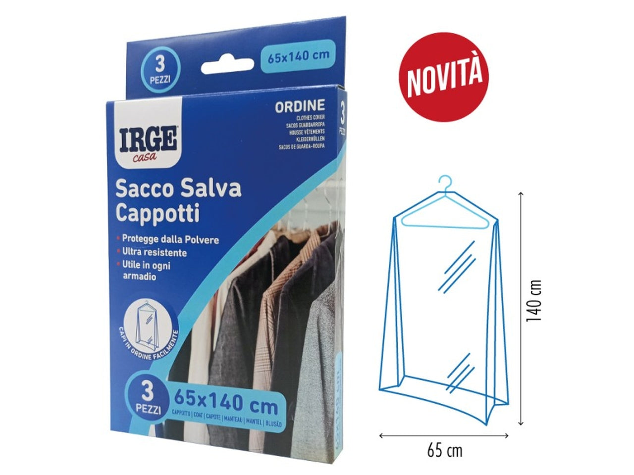 Sacco salva cappotti 65x140cm set 3 sacchi