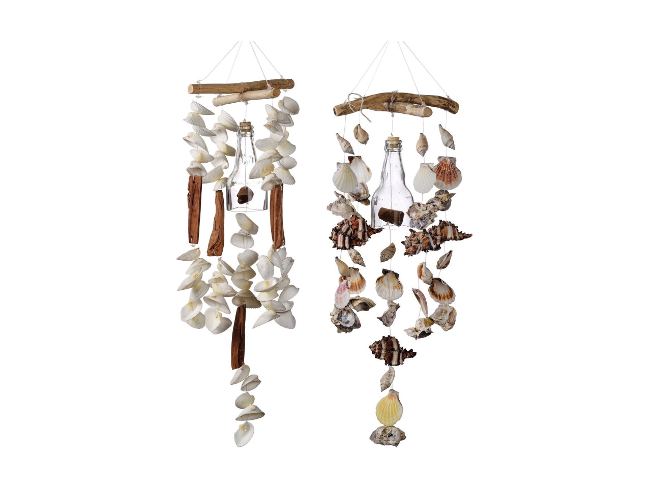 Campana a vento scacciapensieri in legno e vetro con conchiglie, stile marinaro - d.18xh.63cm - Star