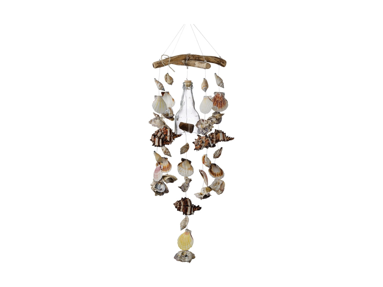 Campana a vento scacciapensieri in legno e vetro con conchiglie, stile marinaro - d.18xh.63cm - Star