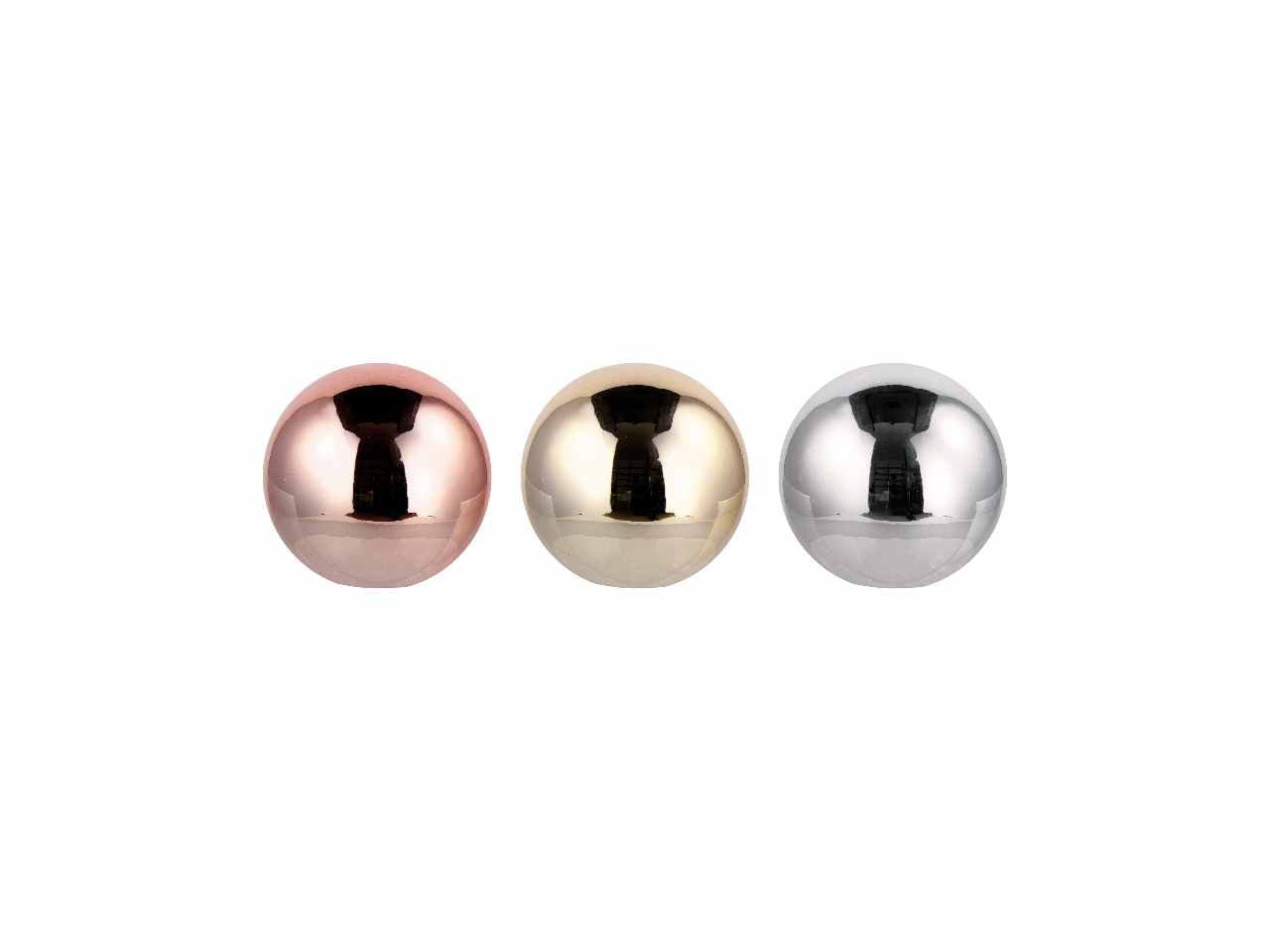 Sfera in ceramica natalizia d.7,5cm nei colori oro argento e rosa