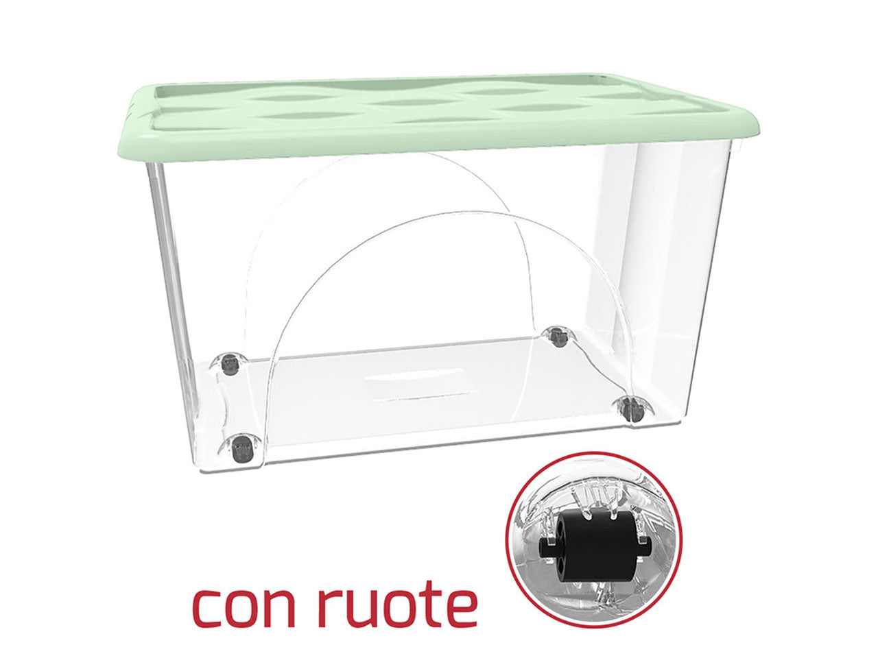 Storage box modello dune capacita' 60lt con ruote base trsparente coperchio verde salvia