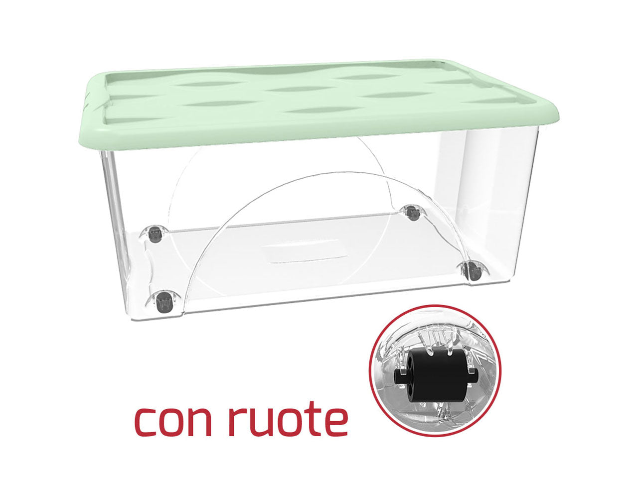 Storage box modello dune capacita' 45lt con ruote base trasparente con coperchio colore verde salvia