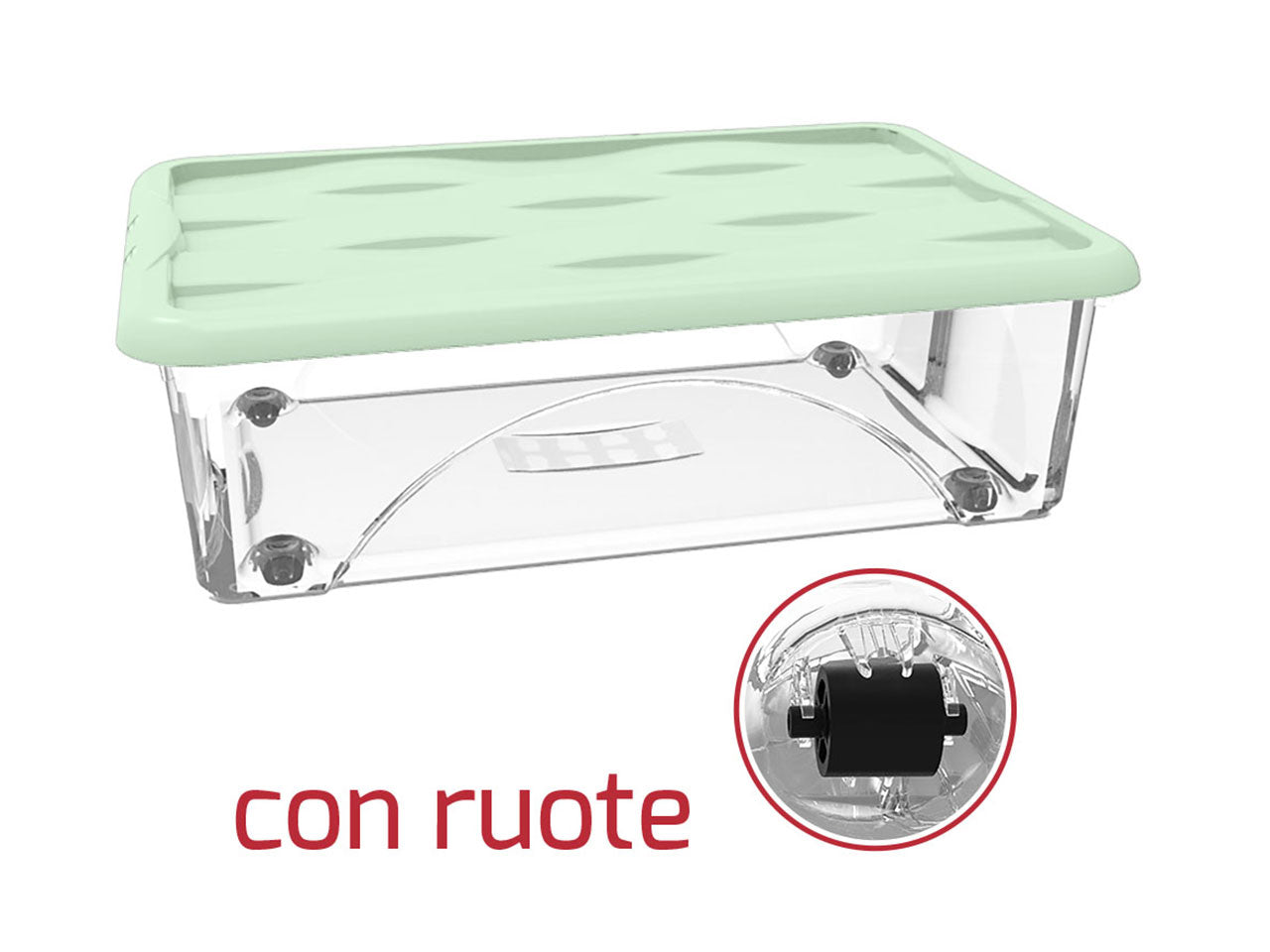 Storage box modello dune capacita' 30lt con ruote base trasparente con coperchio colore salvia