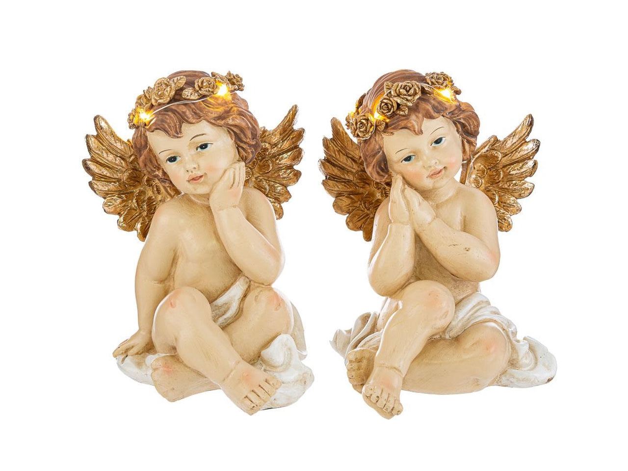 Angelo 13,5x13,5xh.18cm in resina con led in 2 assortimenti