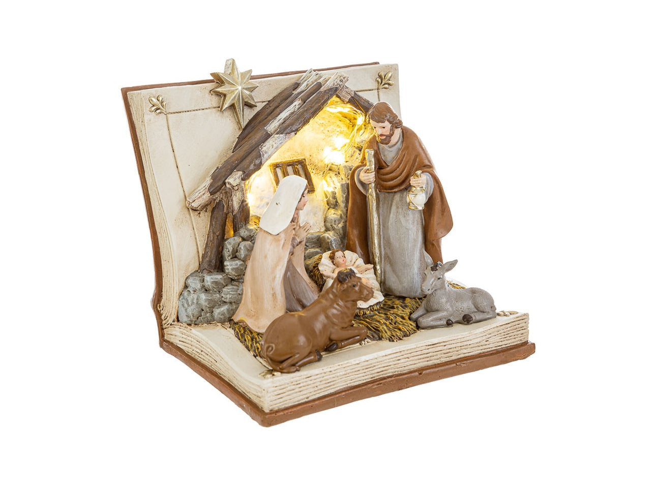 Presepe libro 16,5x15,5xh.15,5cm con led in resina