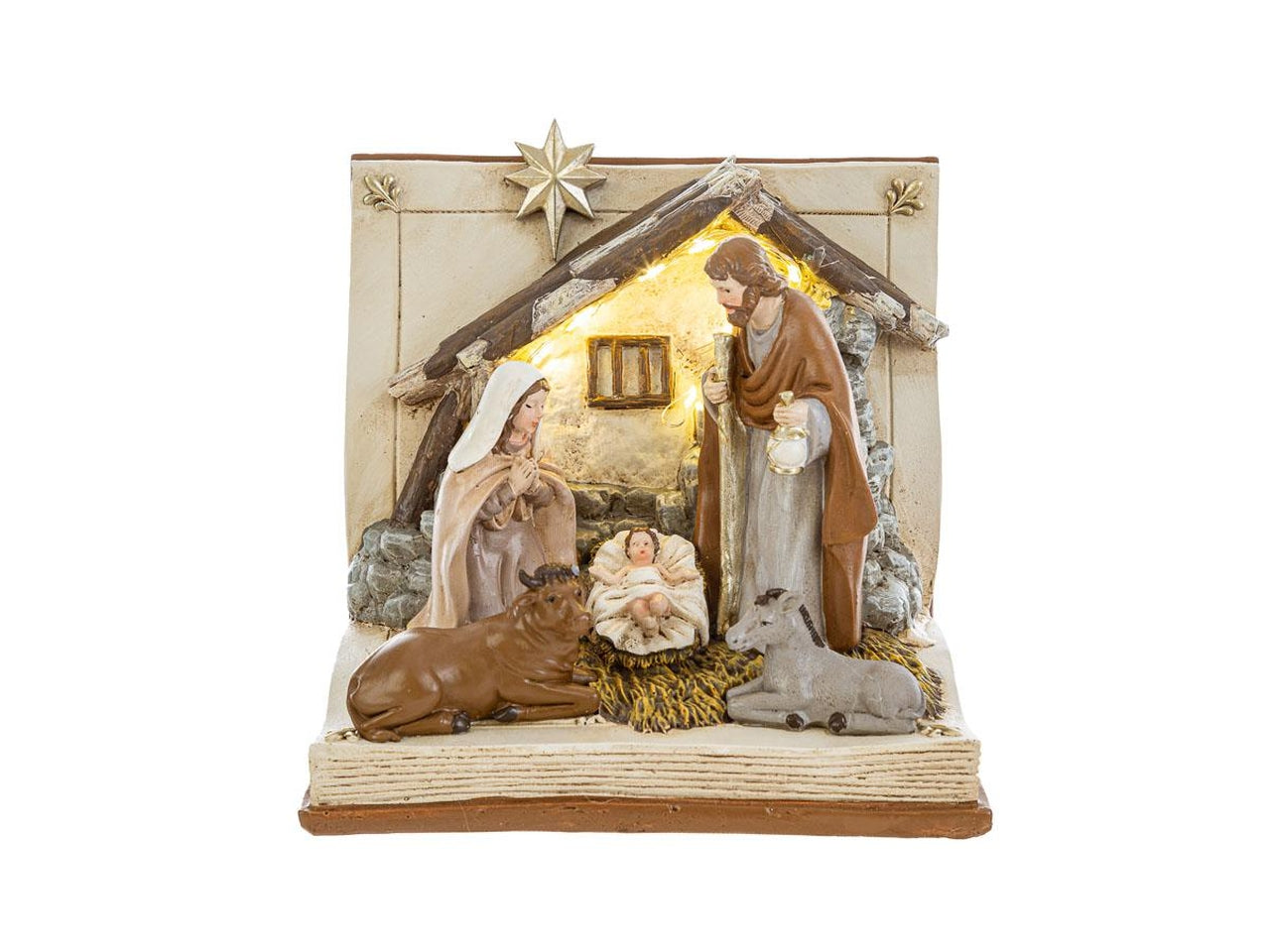Presepe libro 16,5x15,5xh.15,5cm con led in resina