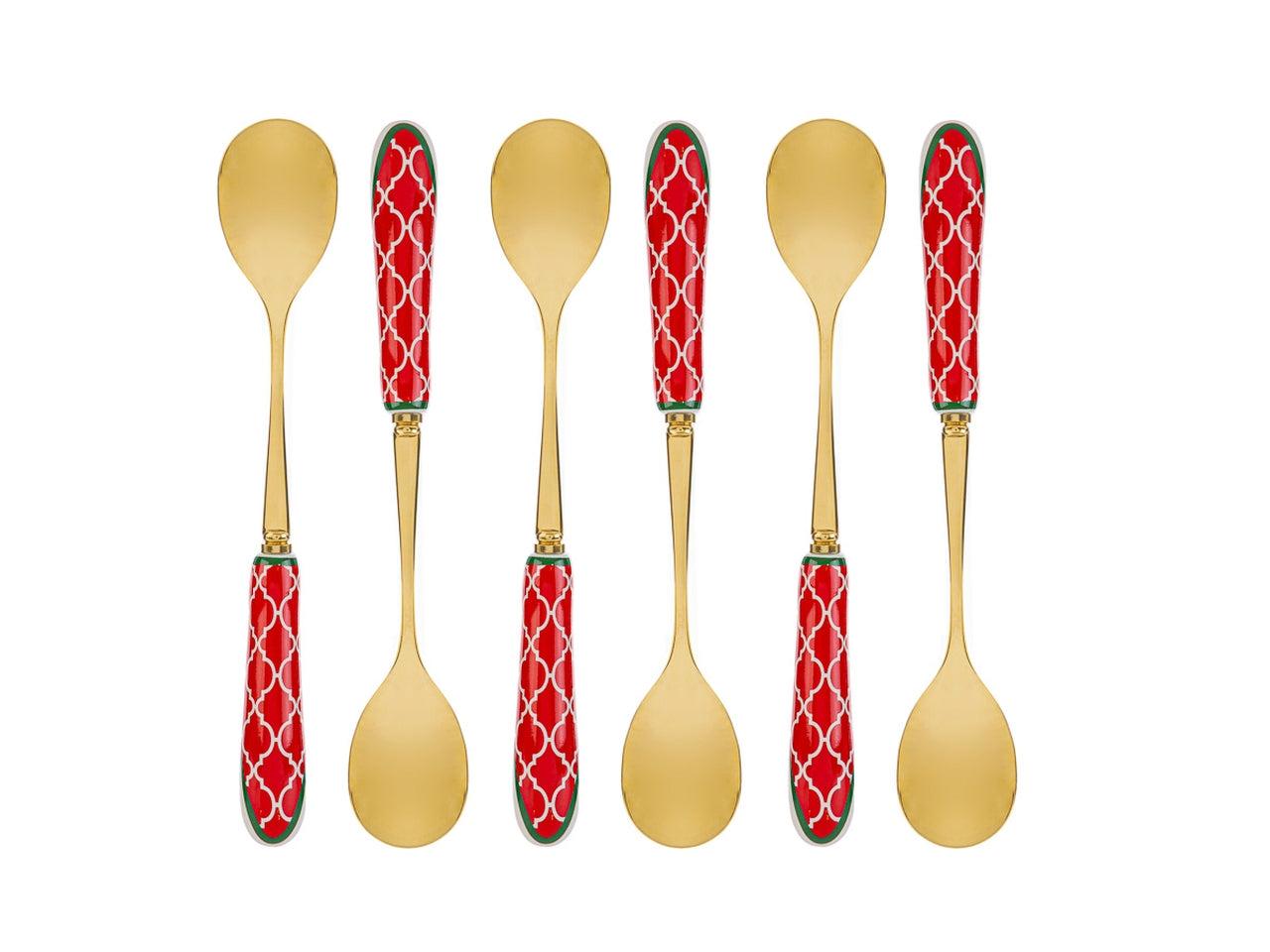 Cucchiaini natalizi in ceramica e metallo rosso e dorato con scatola regalo 15 cm, set da 6 pezzi - Le Stelle