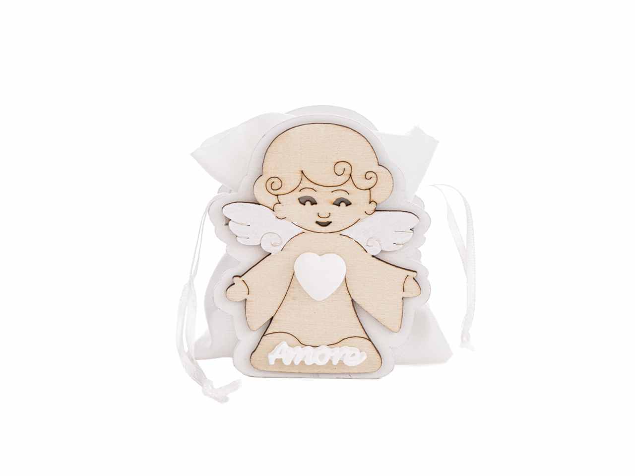 Sacchetto porta confetti con angelo 3 assortimenti 4x6,5xh.8 cm