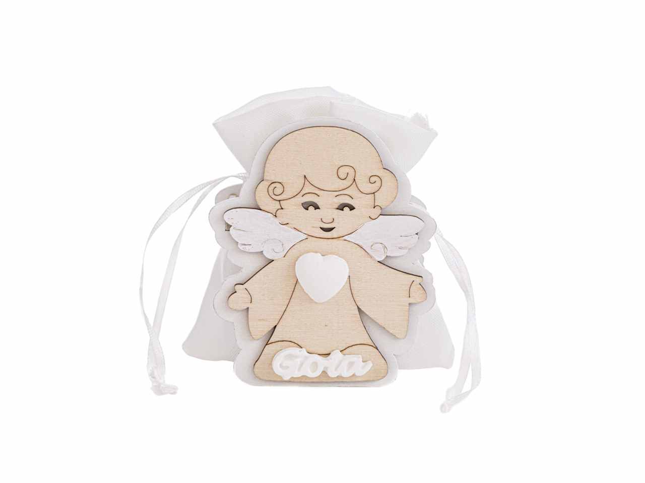 Sacchetto porta confetti con angelo 3 assortimenti 4x6,5xh.8 cm