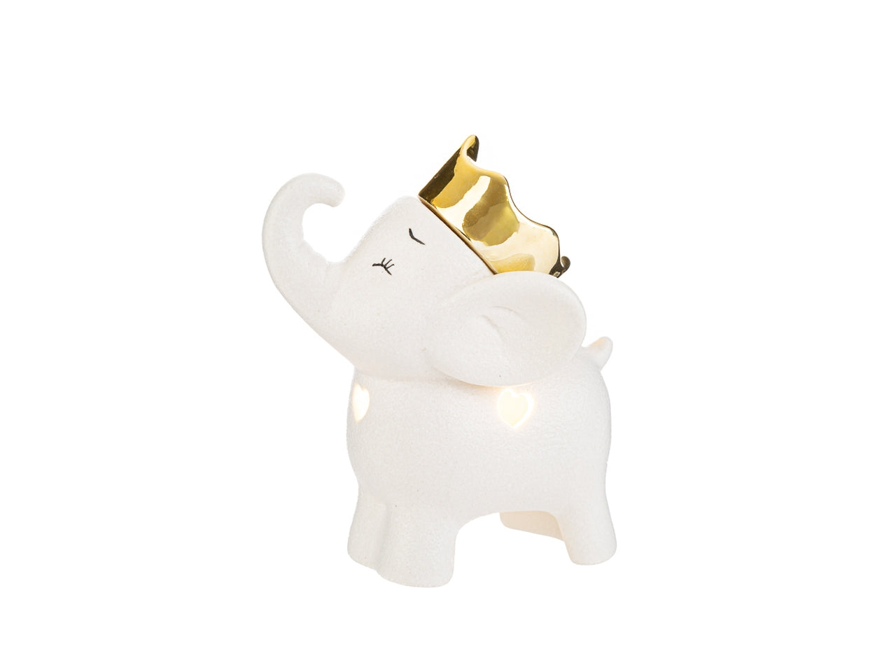 Statua elefantino bomboniera nascita in porcellana bianco e oro con led 9,5x6,5x11,5 cm - Le Stelle