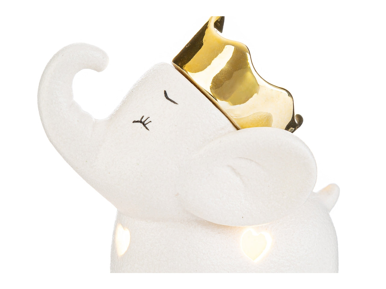 Statua elefantino bomboniera nascita in porcellana bianco e oro con led 9,5x6,5x11,5 cm - Le Stelle