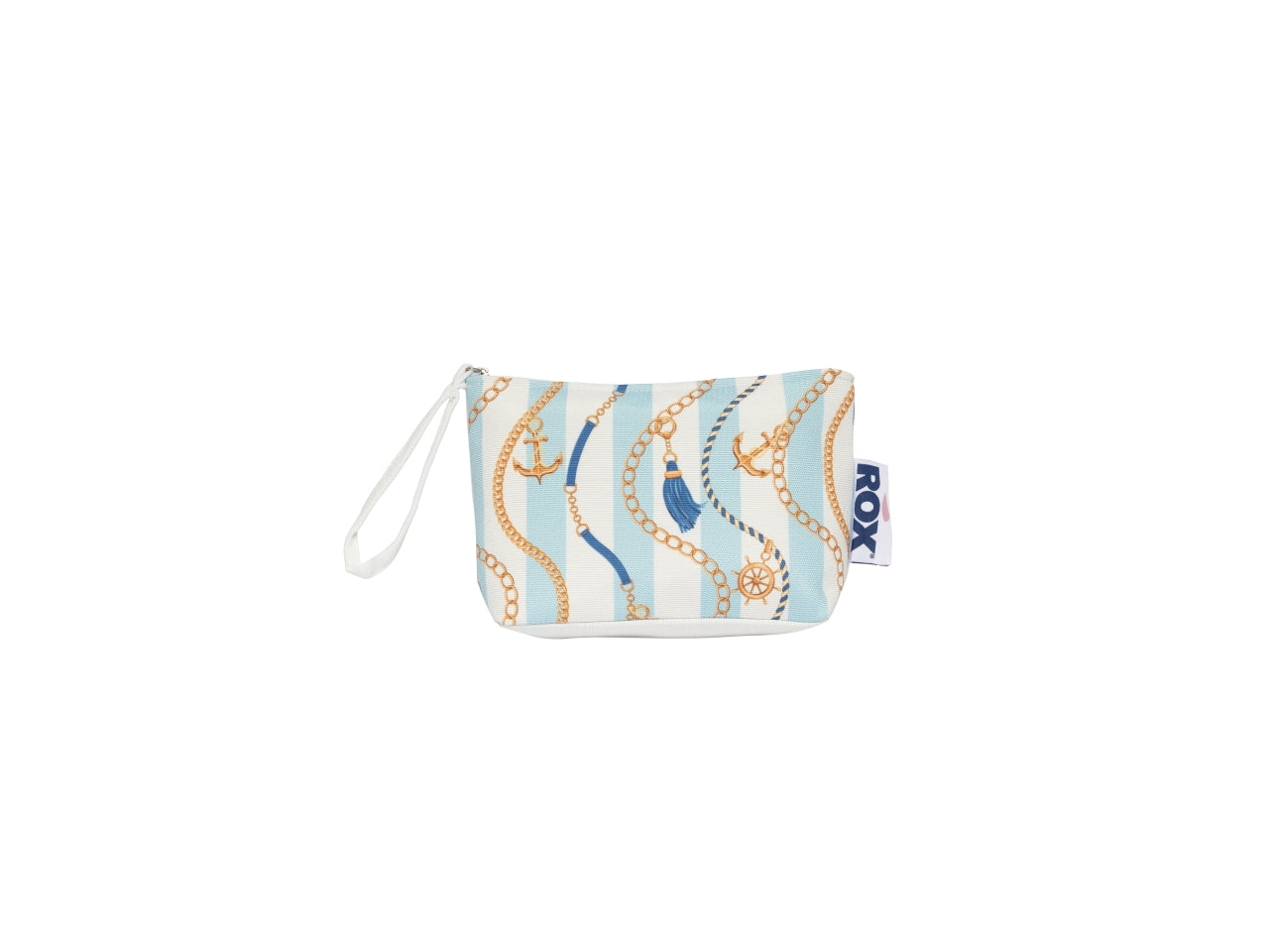 Pochette mare in misto cotone celeste e bianco rigata con polsiera 19x7x15 cm - Rox